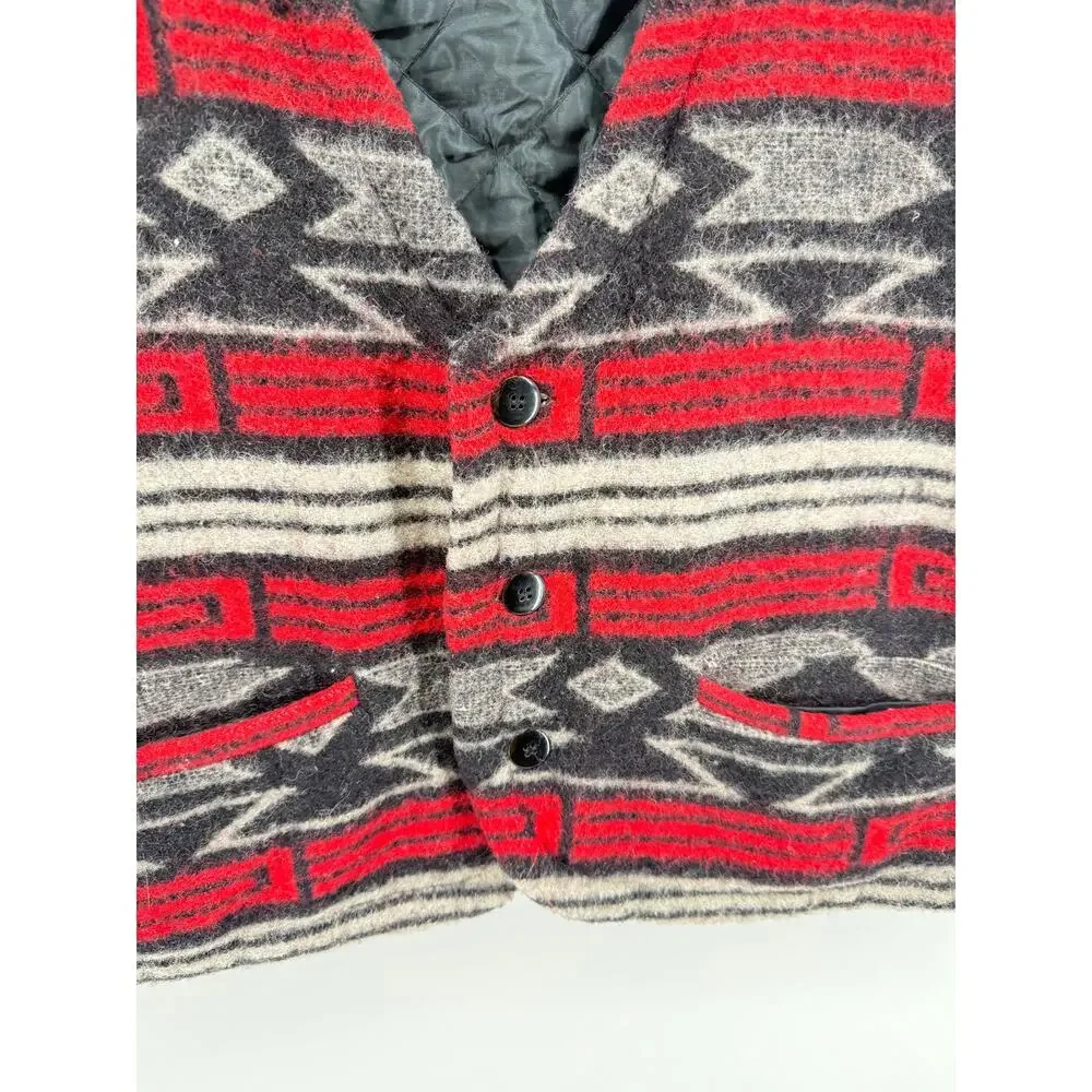 Reversible Wool Aztec Western Vest Quilted Lined Southwestern Ranch Large